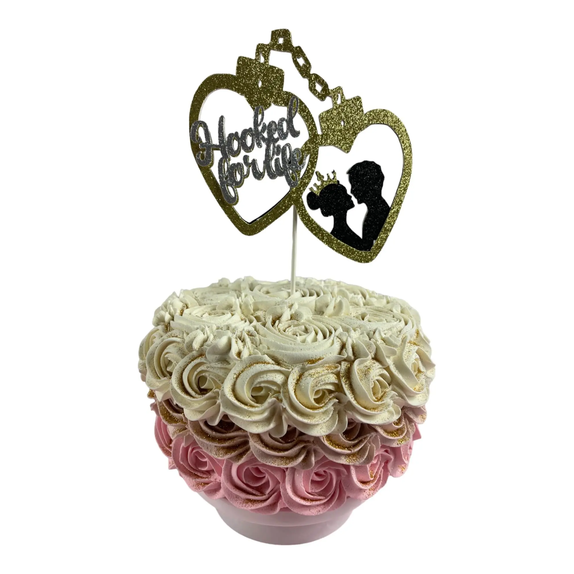 Creativity Shimmers Hooked For Life, Wedding, Anniversary, Engagement Cake Topper, Multilayered, Multicolor, Handmade, Sturdy, Reusable