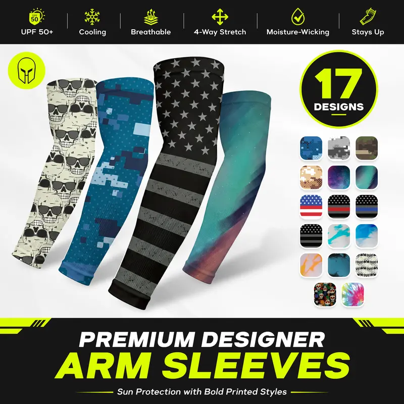ARMORAY Designer Unisex Cooling Arm Covers - Spandex Blend, Stretch Fit, Bold Turquoise & Purple Print, UPF 50+ UV Protection, Tattoo Cover-Up, Full Forearm Support, Breathable Long Sleeve, One Size, Multi Sports Sleeves