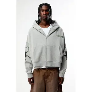 Pacsun Men's Heather Gray Obscura Cropped Full Zip Hoodie