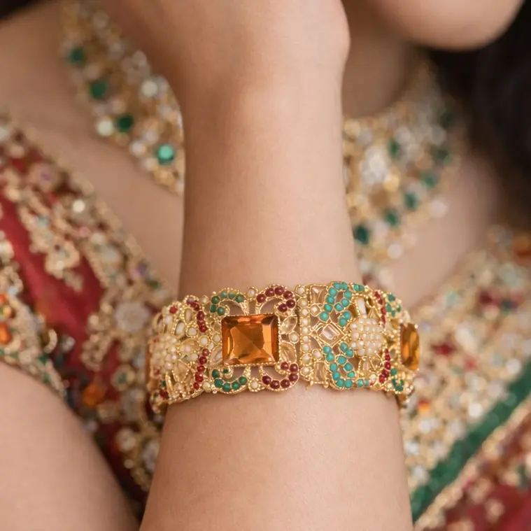 Gold-Plated Openable Single Bangle - Exquisite Bracelet, Colorful Gemstones, 60g, Easy Wear, Festive & Wedding Use, 2.4in/2.6in, Costume Fashion Accessory, Approximately 60G, Female, Multicolor, Jewelry Stack, Wrist Stack, Bangles Bracelets