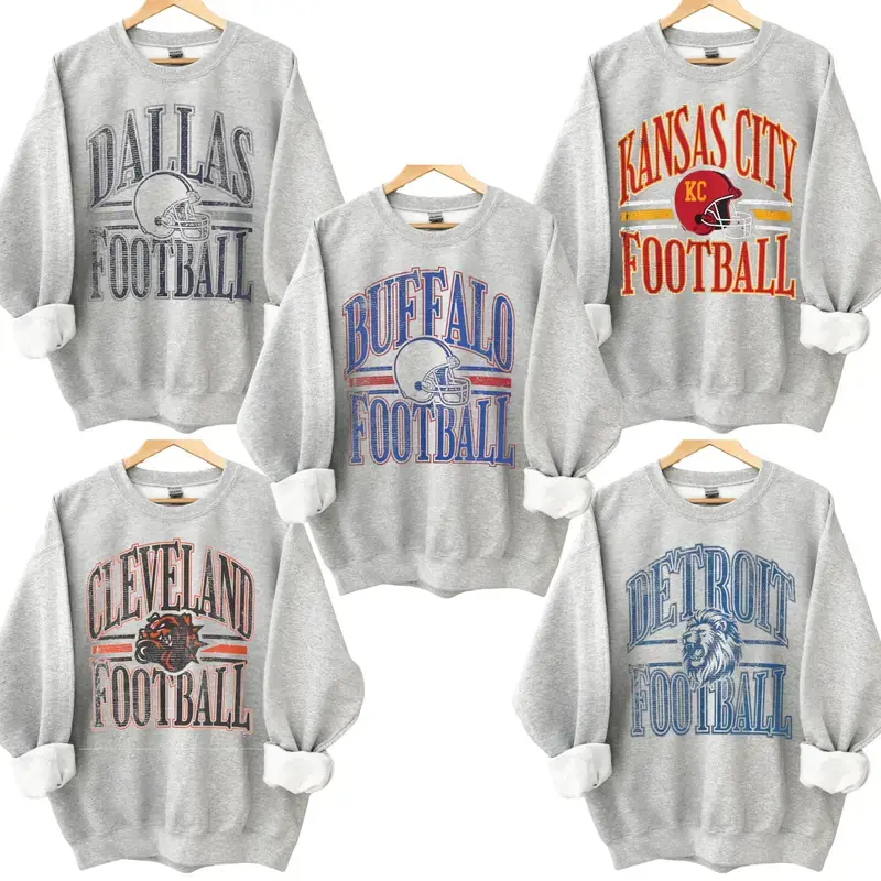 Vintage All Team Football ASH GREY Crewneck Sweatshirt, Hometown Football Game Day Pullover, Vintage Football Throwback Graphic, Gift For Fans, Football Sweatshirt