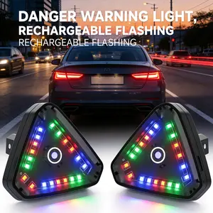 LED Triangle Hazard Warning Light for Car & Motorcycle – Multi-Color Flashing Warning Signal, Rechargeable Emergency Beacon Light for Roadside Safety, Waterproof LED Road Flare for Auto, Truck, Motorcycle, Outdoor Visibility