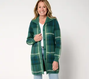 Denim & Co. Petite Button Front Sweater Tunic Cardigan