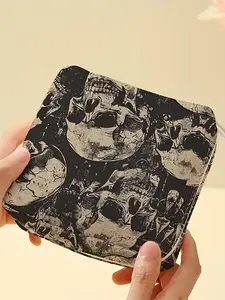 Skull Pattern Portable Sanitary Napkin Storage Bag, Lightweight Tissue Bag for Women & Girls, Travel Organizer Bag, Travel Cosmetics Storage Box for Daily Life