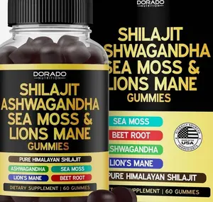 Shilajit Gummies with Sea Moss, Ashwagandha & Lions Mane - (Shilajit Supplement for Men & Women, Energy & Immunity Support ) Third Party Tested, Vegan Safe, NON GMO & Made in USA (60 Gummies)
