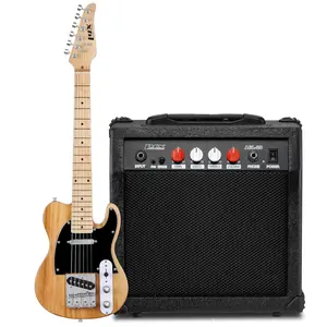 LyxPro 30" Electric Guitar TL Series Full-Size Paulownia Body, 3-Ply Pickguard, 3-Way Switch & Volume/Tone Controls -Natural with 20 Watt Amplifier - (Black)