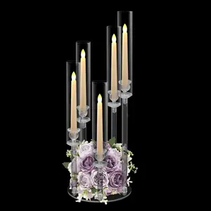 Acrylic Candelabra Centerpiece for Table,5 Arm Clear Candle Stick Holders Wedding Centerpiece Stands for Party Baby Shower Home Decor