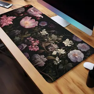 Floral Pattern Design Gaming Mouse Pad, 1 Count Office Desk Pad, Non-slip Rubber Base Stitched Edge Desk Pad for Desk Laptop Desktop
