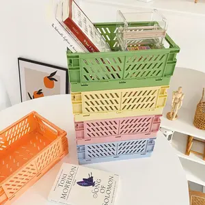 Foldable Storage Box, 2 Counts Colorful Mini Plastic Rectangular Basket, Open Storage Basket for Bedroom, Classroom, Office, Home