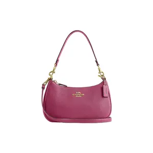COACH Teri 24 Women's Leather Crossbody Shoulder Bag With Gold Logo Zipper And Pebbled Texture In Raspberry