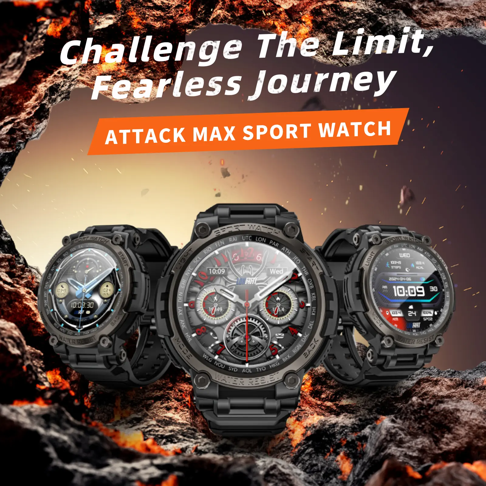LOKMAT ATTACK MAX Rugged Sport Wearable Wristwatch - BT Calls, Waterproof, Military-Grade, Heart Rate Monitor, Fitness Tracker, Magnetic Charging Smart Device, Devices