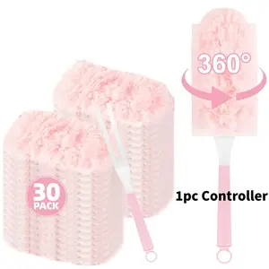 30-Pack Disposable Electrostatic Duster with Handle, Replaceable Head for Home, Car, Electronics, Keyboard, Furniture Cleaning