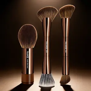 Maange 3-Piece Aluminum Tube Makeup Brushes Set, Foundation Brush, Powder Brush, Blush Brush, Highlighter Brush, Cosmetic Tools