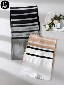 10pcs Women's Seamless Elastic Breathable Briefs Set, Slim Fit Natural Waist Underwear for Daily Wear & Sports, All-Season Comfort