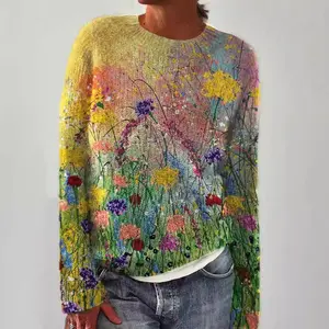 Women's Casual Colorful Retro Knitted Fair Isle Print Sweater 2025 Trendy Fall Winter Oversized Lightweight Pullover Tops