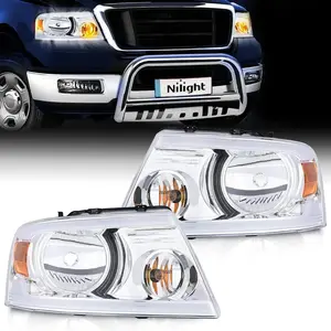 Nilight LED DRL Headlight Assembly - Chrome Case, Amber Reflector, Waterproof, Durable - For 2004-2008 Ford F150, 2006-2008 Lincoln Mark LT - Driver's & Passenger's Side