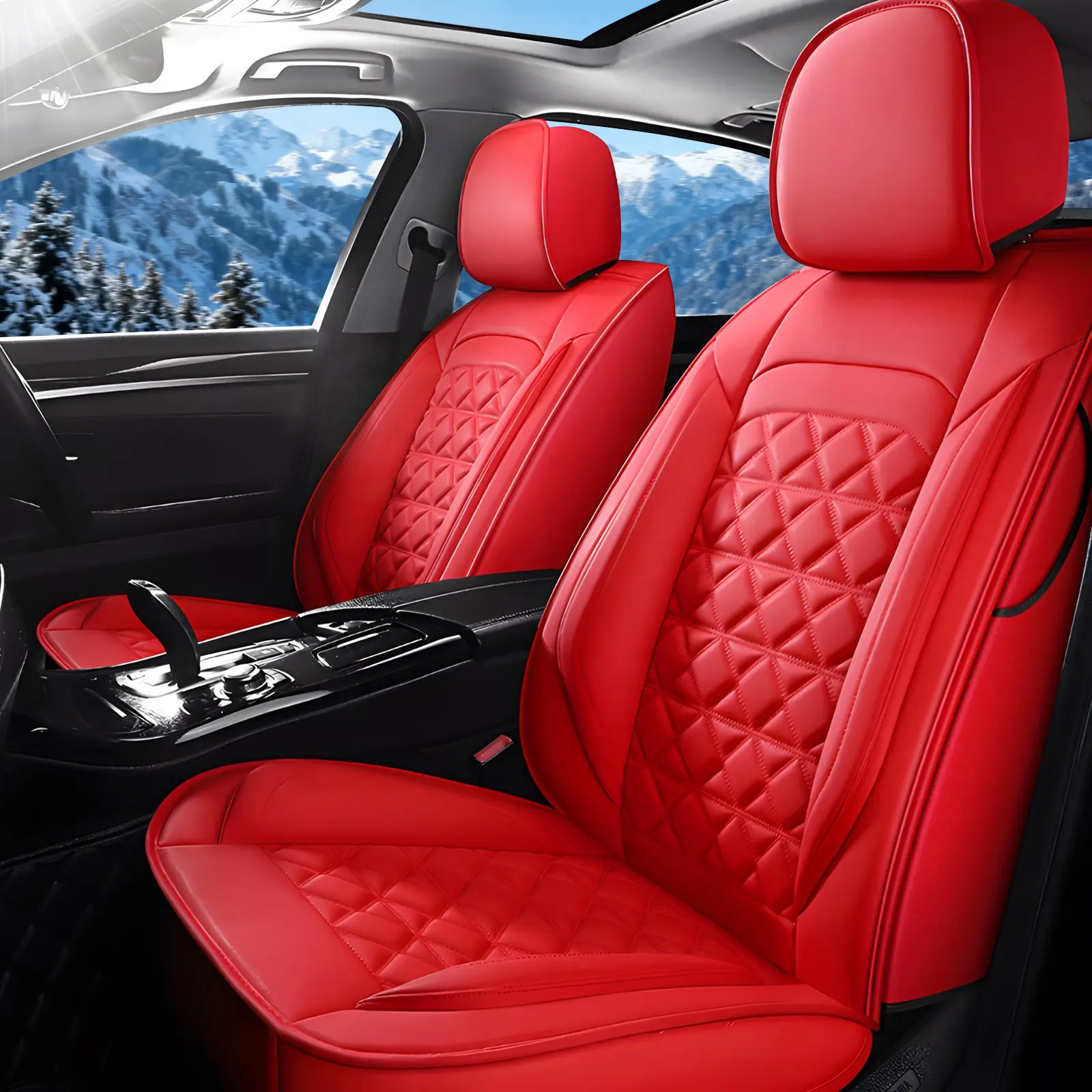 OTOEZ Luxury PU Leather 5PCS Car Seat Covers Waterproof Airbag Compatible Storage Pockets Car Accessories Car Seat Protectors Interior