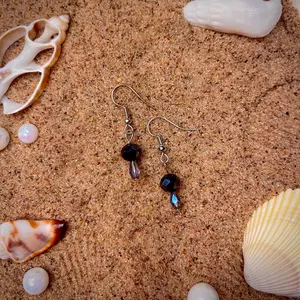 Blue Teardrop of the Sea Short Simple Beaded Ocean Mermaid Dangle Earrings