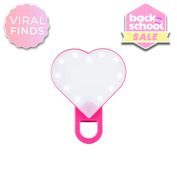RIKI Sweetheart Clip-On Selfie Light & Makeup Mirror with 5 Adjustable Brightness Settings