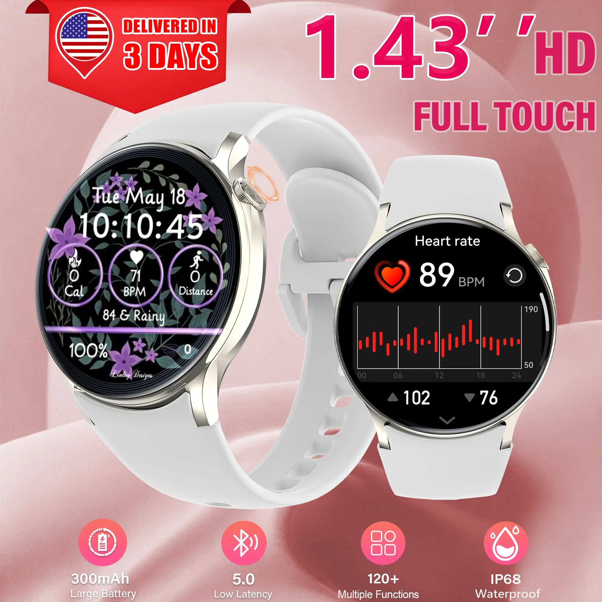 Women's Luxury Jewelry-Inspired AMOLED Smartwatch Wristwatch - Crystal Strap, Bluetooth Calls, Waterproof, Touchscreen, Android-Compatible, Heart Rate Tracking, Magnetic, Ideal Gift for Wearable Tech Enthusiasts