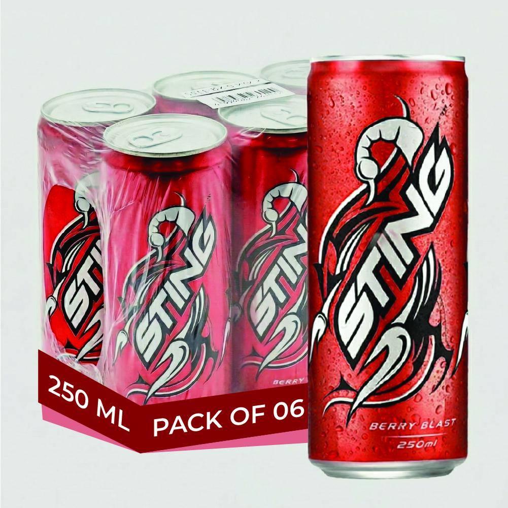 Sting Strawberry Energy Drink Pack of 6 (250ml Each) – Carbonated Energy Beverage, Refreshing Berry Flavor Boost Drink