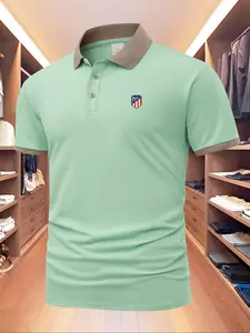 Men's Regular Fit Atlético Madrid Print Polo Shirt, Casual Short Sleeve Top for Summer, Fashion Men's Clothes for Daily Wear, Gamis, Menswear