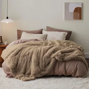Fluffy Brown King Size for, Thick Sherpa Faux Fur Fuzzy Plush Winter Warm Heavy Oversize Big Large King, Brown Gifts for Men Women, 108x90