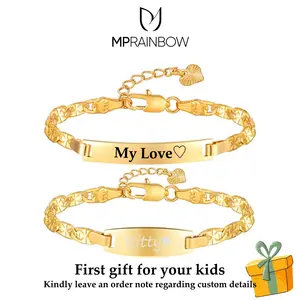 MP Personalized Babies Bracelets Custom Initial Name Engraving ,Gold Plated Non Tarnish Hypoallergenic Adjustable Hand Chain ,Stainless Steel Jewelry Daily Accessories for Kids Children Infant Birthday Gift for son daughter