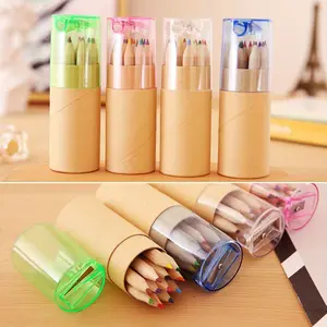 Original Wood Color Pencil Short Version, 12 Colors, Paper Tube Roll Knife Cover, Leather Paper Tube Packaging, Mini Size