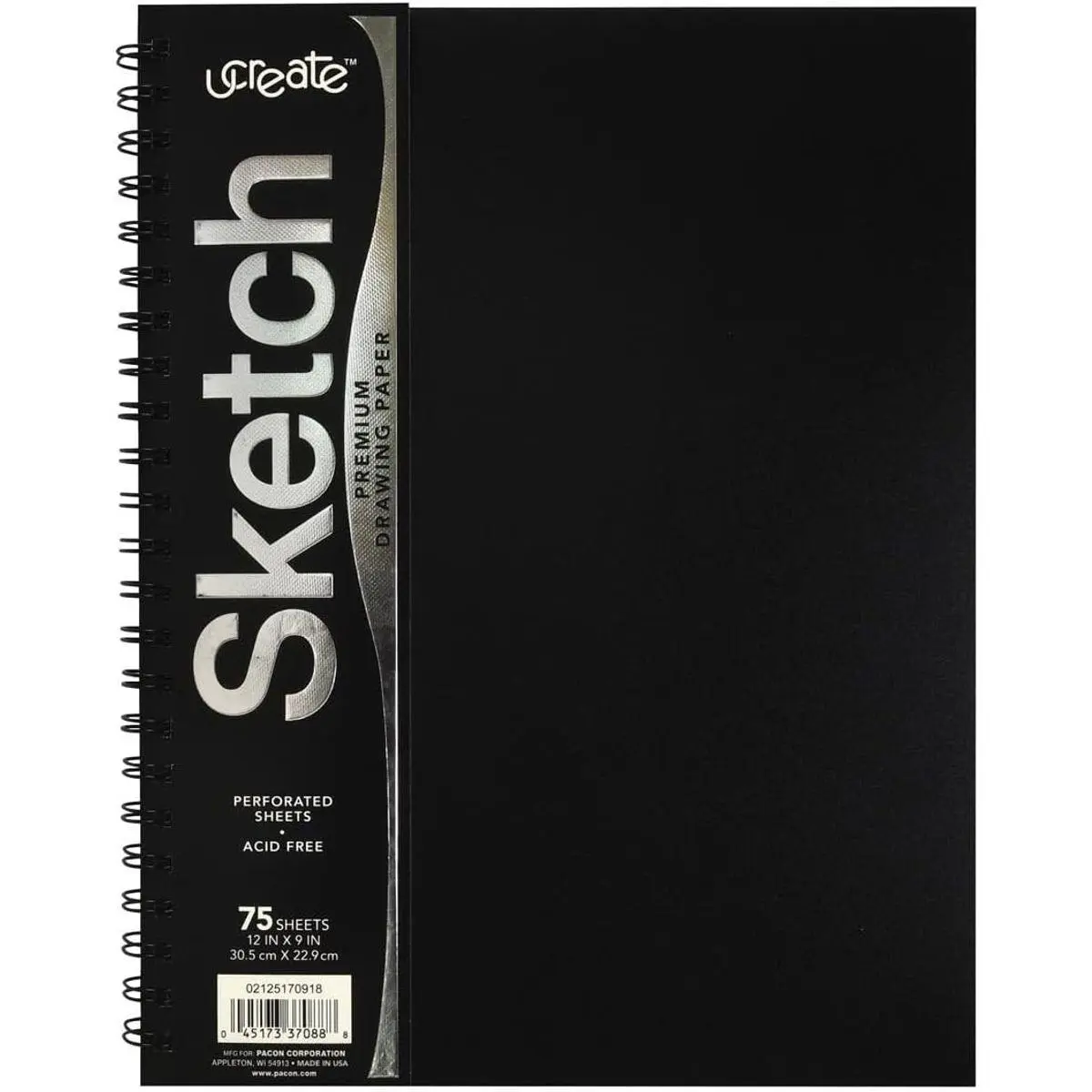 Poly Cover Sketch Book, Heavyweight, 9" x 12", Black, 75 Sheets
