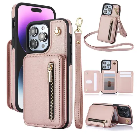 Oceantree Luxury PU Leather Smartphone Case for iPhone 18 Pro Max 17 Pro Max,16,15,14,13,12 with RFID Blocking Card Wallet,Cash Slot,Detachable Lanyard,Crossbody Strap,Handheld Kickstand for Cellphone Protection#SohoChic, Cover