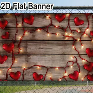 2D flat banner, 1pcRustic Wooden Backdrop with Red Hearts & String Lights, Romantic Festive Party Decor, Cozy Celebratory Photo Background
