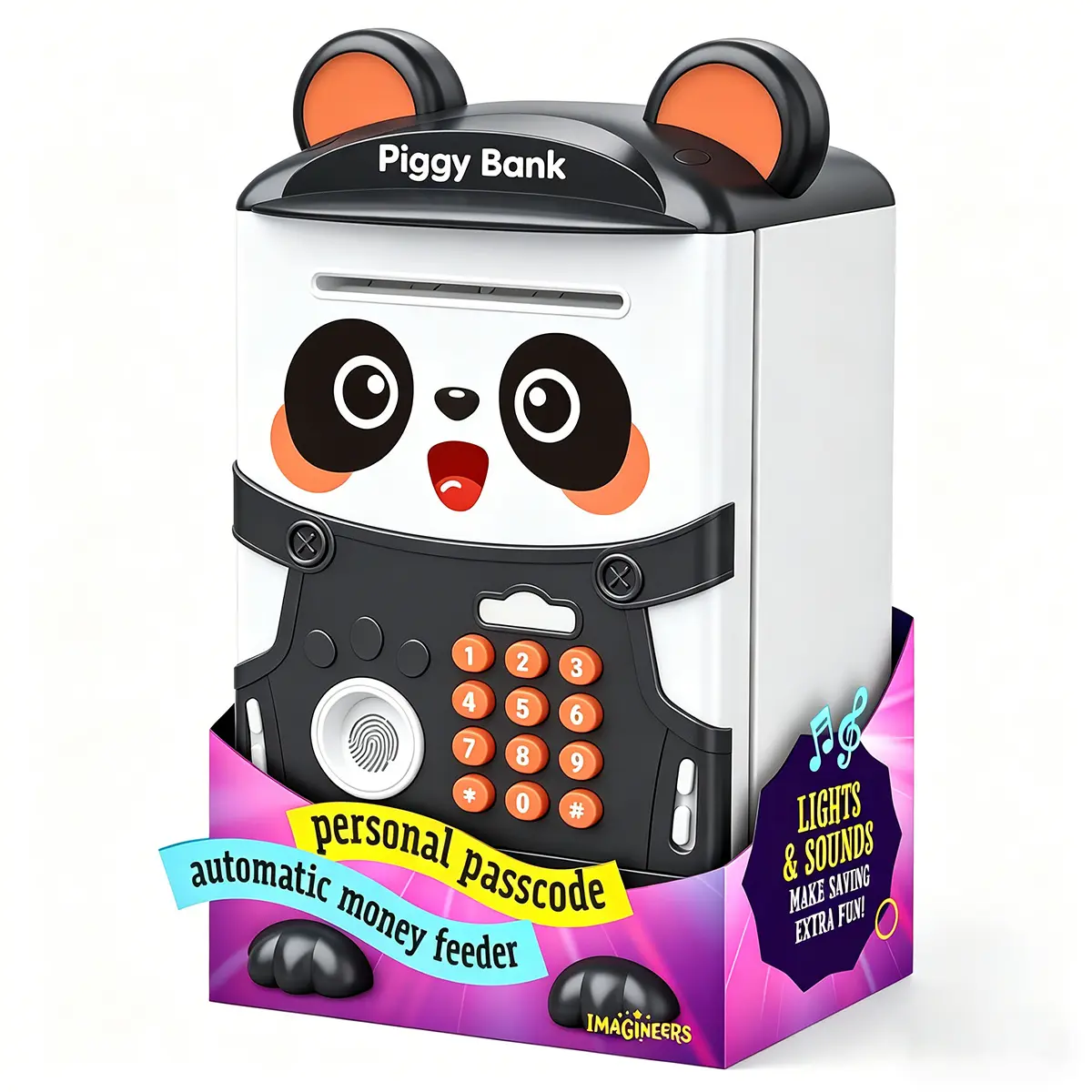 Cute Panda Piggy Bank for Kids - Electronic ATM Money Bank with Fingerprint & Password Lock, Automatic Cash Roll, Coin Safe Box, Perfect Birthday Gift for Boys & Girls 3-12