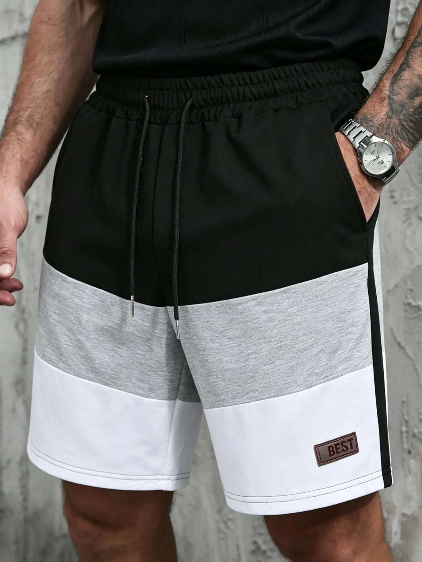 Men's Plus Size Color Block Patchwork Drawstring Casual Sweat Shorts, Casual Sporty Shorts, Fashion Athletic Shorts, Breathable Soft Contrast Color Athletic Shorts for Summer Daily Wear & Streetwear