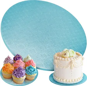 PixiPy Round Cake Boards 12 Inch 4 Pack - Heavy Duty Cardboard Cake Drums with Elegant Patterns and Fully Wrapped Edges - Reusable Grease Resistant Base for Cake Decorating and Display