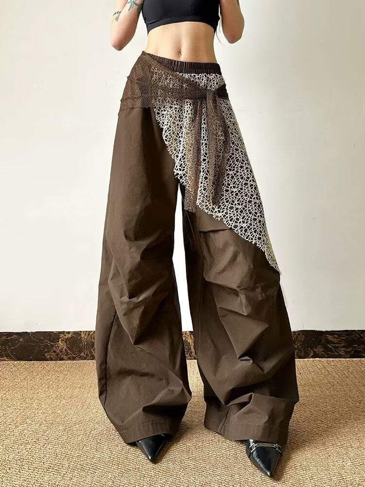 New Women's Streetwear-Style Faux Two-Piece Wide-Leg Pants Wrinkled Avant-Garde Design Slim-Fit Versatile Trousers Casual Cool-Gear for Everyday Street Style