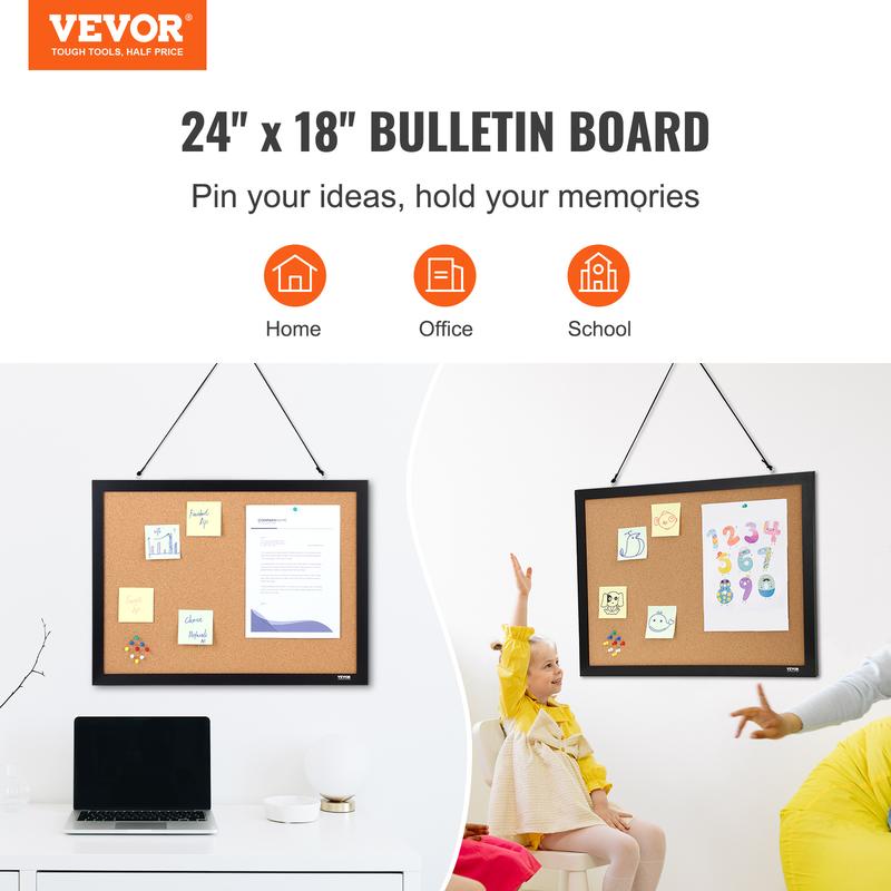 VEVOR Cork Board, TikTokShopBlackFriday, 24 x 18 inches, Double-sided Bulletin Board with MDF Sticker Frame, Vision Board Includes 10 Pushpins, for Display and Decoration in Office Home and School