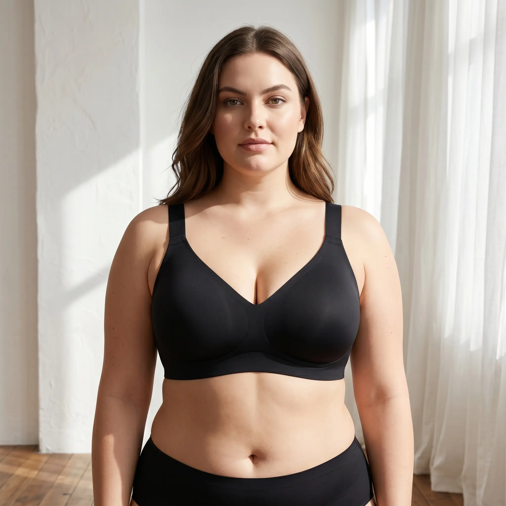 Roszoe | Women's Large Bust Wireless Seamless Cupless Bralette - Strap Design, Adjustable, Comfortable, Breathable Fabric, Ultra Thin Soft Support, Wing Detail, Everyday Fit Bra, Lightweight