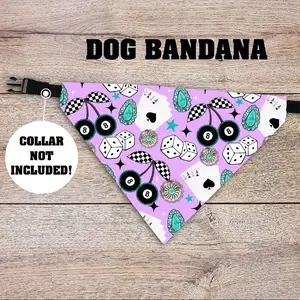 Purple Punchy Dog Bandana - Over The Collar - COLLAR NOT INCLUDED!  Pet Accessories, Cat Bandana, Handmade, Gifts For Pets, Animal, Ace, Puppy, Dice, Western, Cherries, Checkered, Cowgirl, Cards