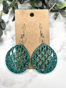 Teal Glitter Lattice Teardrop Earrings