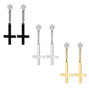OIDEA Inverted Cross CZ Magnetic Earrings for Men Women No Piercing Stainless Steel Magnetic Cross Studs Black Gold Silver