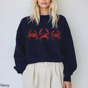 Vintage Fisherman Aesthetic Crab Sweatshirt, New England Coastal Chic Crewneck Sweater, Don't Be Crabby Shirt, Seafood Ocean Lover Gift Womenswear Hoodie