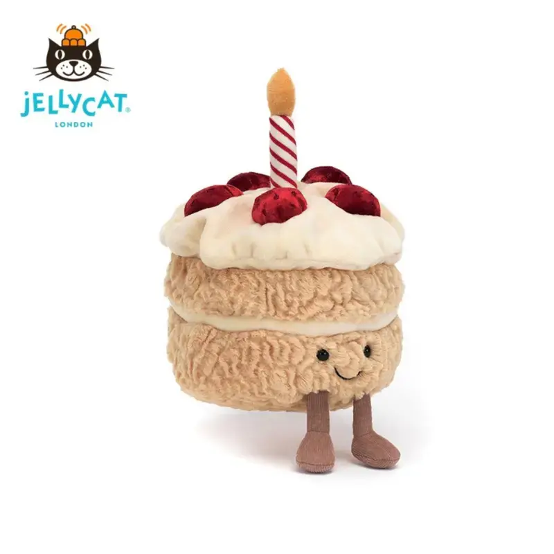 Jellycat Amuseables Birthday Cake Plush, Soft Stuffed Cake Toy with Candle, Cute Birthday Gift for Kids & Adults, Party Decor Collectible
