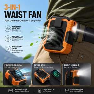 [SummerVibes]Ntaanoo 3-in-1 Rechargeable Waist Fan: A portable fan that integrates flashlight and power bank functions—a mini-fan designed specifically for outdoor work, running, hiking, camping, and traveling