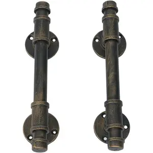 Rustic Barn Door Handles, Industrial Pipe Door Pull, Iron Hardware for Exterior Interior Gate, Oil Rubbed Bronze, 12in (2pcs)