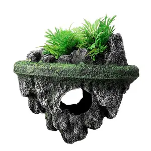 Aquarium Decor Floating Rock Ornament, Realistic Eco-Friendly Fish Tank Decoration, Hideaway Cave Island for Aquariums & Turtle Tanks, Aquatic Plants