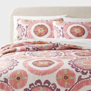 Threshold Duvet Set Cotton Sateen Boho Corner Ivory/Orange/Plum Red/Mustard King