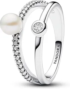Pandora Treated Freshwater Cultured Pearl & Pave Double Band Ring 193147C01-52