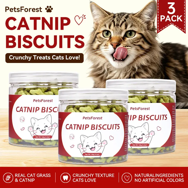 Pets Forest Cat Treats for Indoor Cats Hairball Management Natural Chicken Liver Healthy Cat Grass Treats Kitten Snacks Training Biscuits Catnip for Cats Dental Care 12.6 OZ (3 Pack)