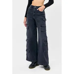 Charcoal Couture-High Rise Cargo Jeans